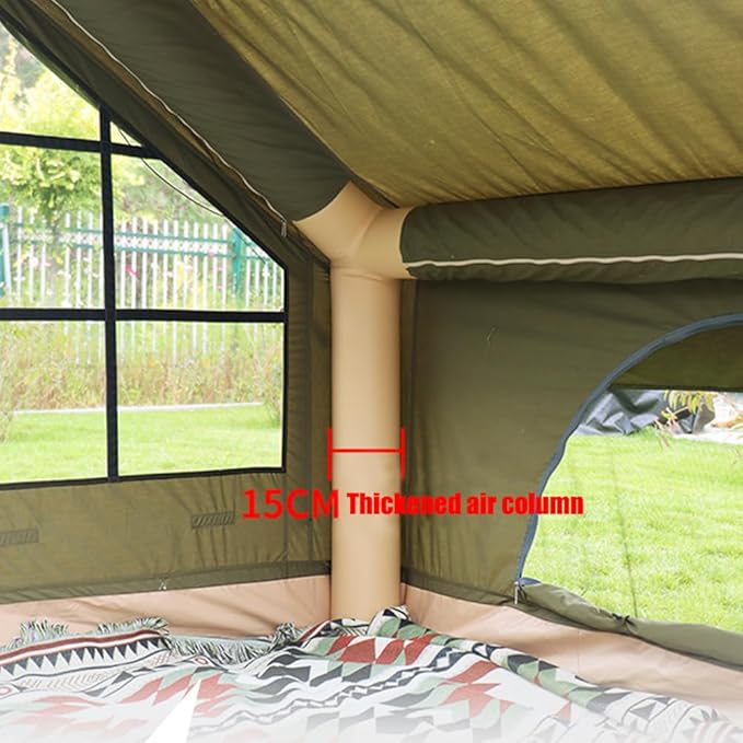 Large Luxury Inflatable Camping Tent Cotton Canvas Tent Breathable and Waterproof Air Tent with Skylight and Stove Jack Hole for for 4-6-8-10 Person Family Camping