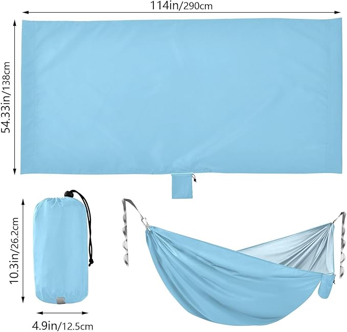 Folding Hammock Cute Blue Camping Gear with 2 Tree Straps 114 x 54