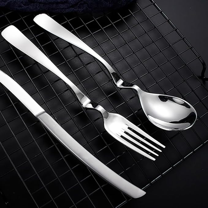 24-Piece Silverware Set Spoons and Forks Set Kitchen Utensils Set Flatware Set for 8 Stainless Steel Utensils Set Mirror Effect Cutlery Integral Molding Dishwasher Safe for Picnic &amp Camping