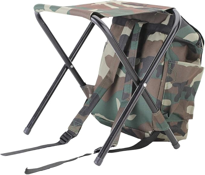 UNISTRENGH Foldable Camping Chair Backpack Stool with Cooler Insulated Picnic Bag for Outdoor Indoor Fishing Travel Beach BBQ (Camouflage)