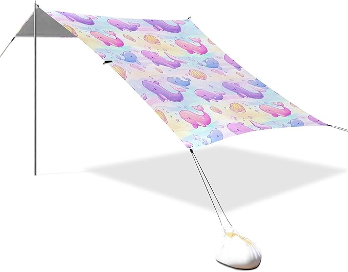 Beach Tent Sun Shelter Rainbow Dolphin Shell Lightweight &amp Easy Setup Beach Shade Canopy for Camping Fishing