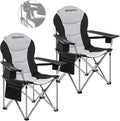 KingCamp Folding Portable Camping Chairs Oversized Padded Quad Arm Chair with Cooler Bag Cup Holder and Side Pocket Heavy Duty Supports 300 lbs for Outdoor Lawn Fishing Sports