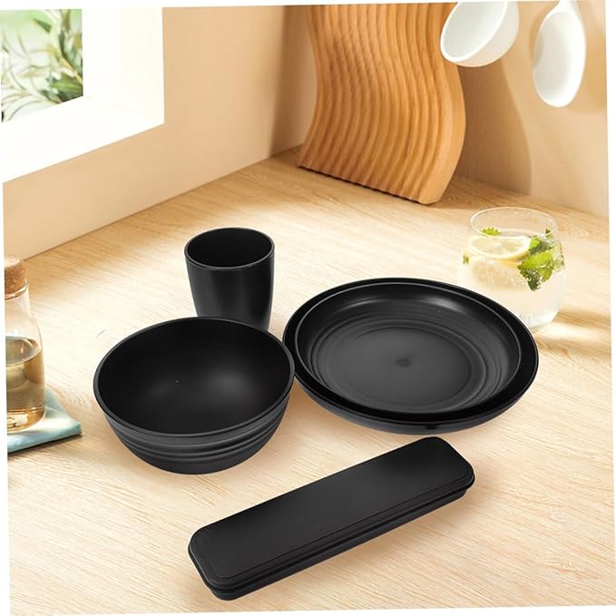 4sets Person Tableware Reusable Camping Dishes with Bowls Plates and Utensils for Outdoor Picnics and Parties