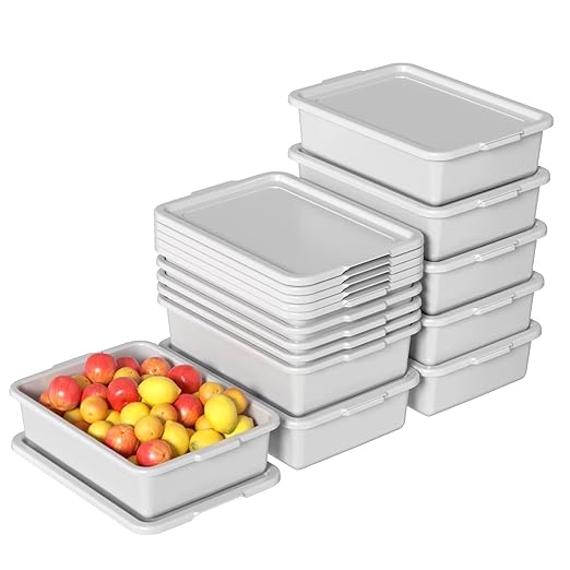 12 Packs Food Service Bus Tubs with Lids 13 L Commercial Bus Tub Light Gray