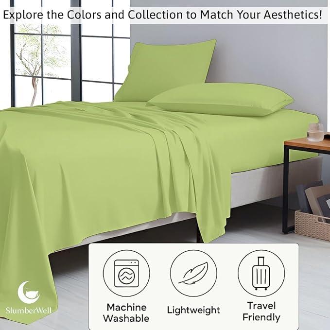 SlumberWell 4 Piece Luxury Soft Microfiber Fitted Bed Sheet Set for Campers 8 to 12 Inch Deep Pocket RV Full 54 x 75 Sage Green