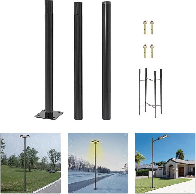 Street Light Pole 10ft Tall Split Street Lamp Post for Outdoor Street Courtyard Parking Lot Lighting Post Fixtures with Mounting Ground Cage (10FT 76mm)