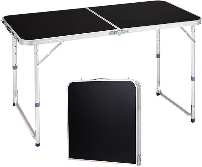 4.0 Ft Folding Portable Camping Table with Three Adjustable Heights RV Tables for Inside a Camper Outdoor BBQ Dining Picnic Cooking Beach Garden Black