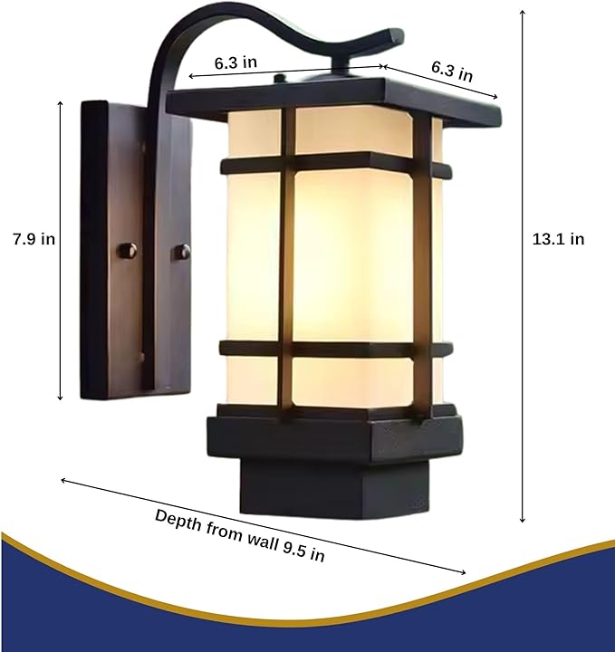 Outdoor Wall Light Fixtures Exterior Waterproof Lanterns Porch Sconces Wall Mounted Lighting with Modern Frosted Glass Black Aluminum Wall Lamps for Patio Front Door Entryway (TYPE_B 13.1inch)