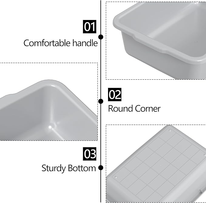 Commercial Bus Tub/Bus Box 35 L Large Tote Box 4 Packs Grey Plastic Storage Wash Basin Tub
