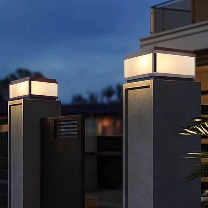 All Copper Steel Glass Outdoor Post lights Waterproof Pillar Light Vintage Patio Lawn Column Lampoutdoor column lightsDeck Lights Lantern Fence Lamp Fixture E26 Base (Frosted glass 12X12IN)