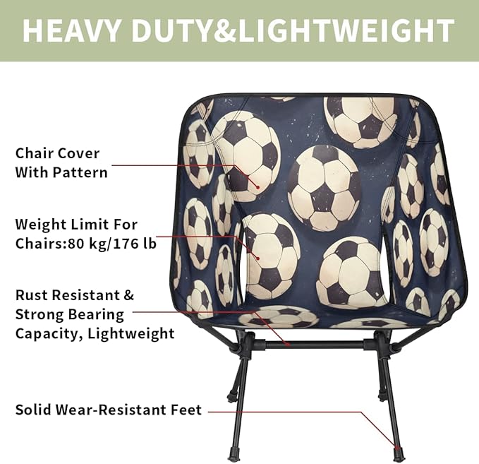 Sports Soccer Navy Camping Chair Folding Backpacking Chair Portable Lightweight Outdoor Chairs with Side Pockets for Hiking Beach Picnic