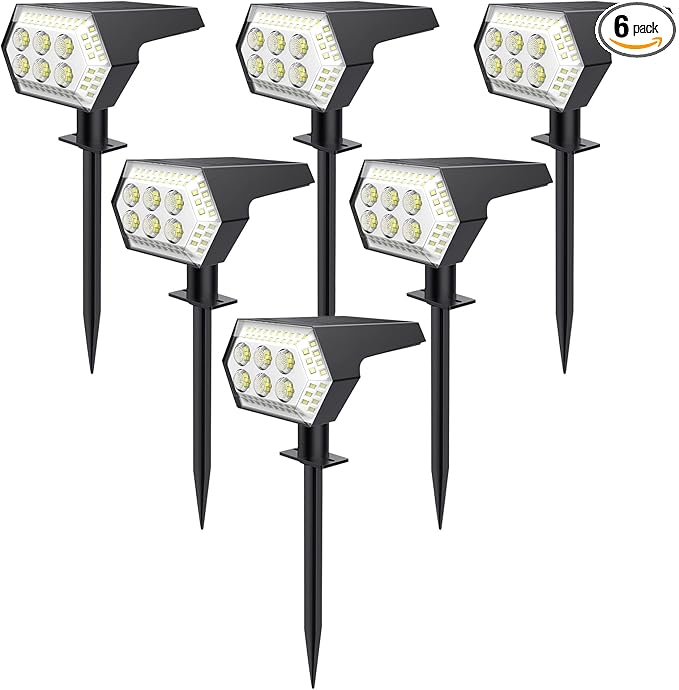 Solar Spot Lights Outdoor IP65 Waterproof Landscape Lighting with 4 Bright Lighting Modes 108 LEDs Solar Lights Outdoor Perfect for Driveway Walkway Garden Pathway 6 Pcs