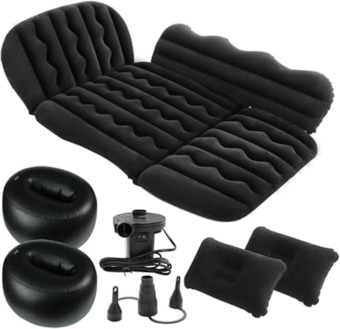 Xa50 Car Inflatable Mattress SUV Back Seat Camping Bed Thickened Flocked PVC Inflatable Bed 650-pound Car Mattress Car Accessories for Camping Travel (Black)