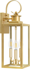 19'' Large Outdoor Wall Lantern Gold Waterproof Outside Wall Sconce Lights for House Anti-Rust Exterior Lighting Fxitures with Clear Glass Shade for Front Porch Garage Patio 1-Pack