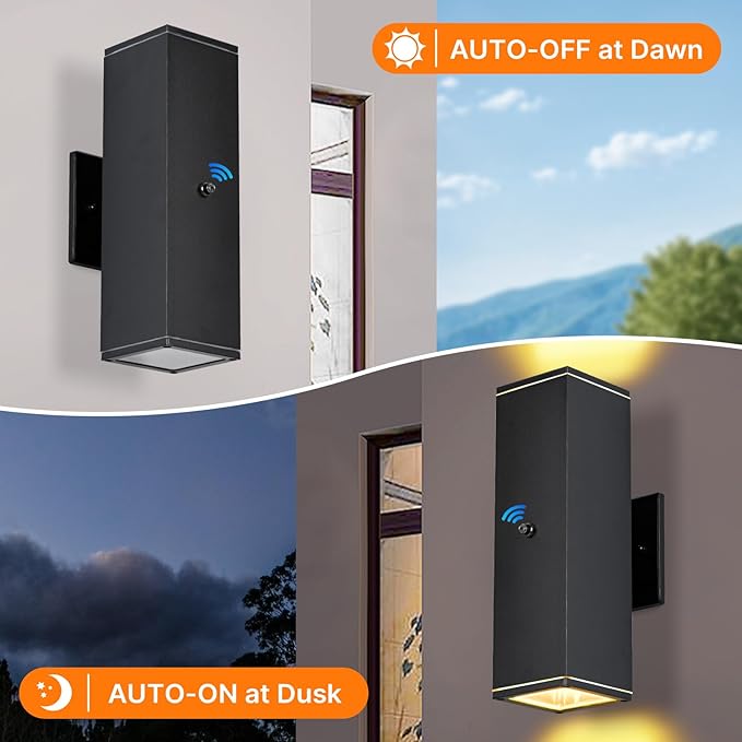Outdoor Wall Lights 4 PacksModern Square Dusk to Dawn Outdoor Porch LightIntegrated LED Cylinder Up Down Lights Aluminum Waterproof Wall Lighting Exterior Light for Porch Patio Garage