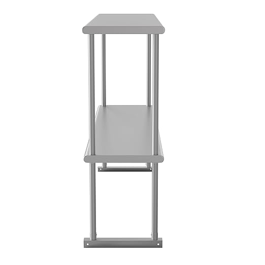 Flash Furniture Reese Commercial Metal Double Kitchen Overshelf Two-Tier Adjustable Shelf 430 Stainless Steel 18 Gauge NSF Certified 48 x 12