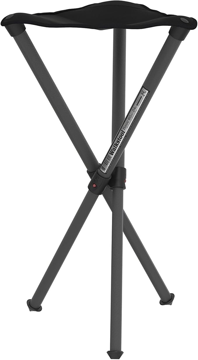 Walkstool - Basic Model - Black Color - 3 Legged Folding Stool in Aluminium - Height 20 to 24 - Maximum Load 330 to 385 lbs - Made in Sweden