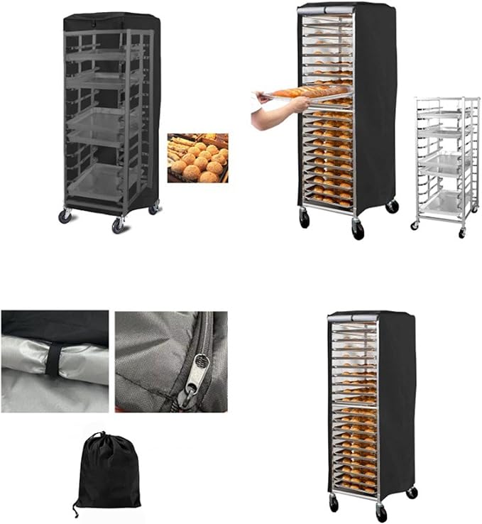 Pan Rack Cover – 420D Silver Coated Oxford Cloth 59x72x163cm | Zippered Single Door Bread Cake Storage Rack Protector | Waterproof Dustproof Cover For Bakery Kitchen Catering Equipment
