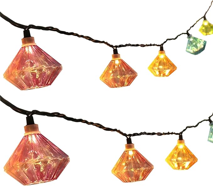 Vigdur Lantern String Lights - Multicolor Decorative String Lights Plug in with 10 Diamond Shaped Bulbs Indoor String Light for Xmas Party Wedding Bedroom Patio Decor