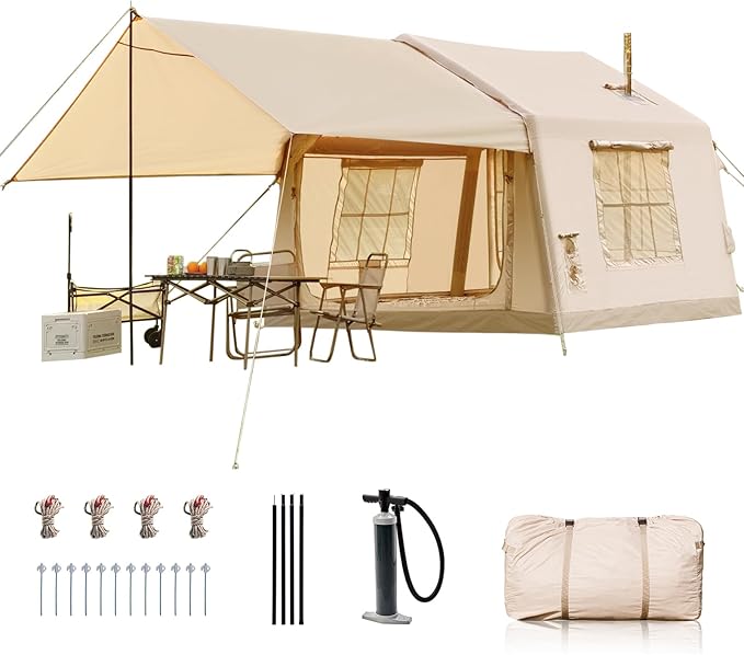 Inflatable Tents for Camping Large Blow Up Tent with Hand Pump Easy Setup InflatableTent 4 Season Tent Waterproof Oxford Air Glamping Tents for Camping Adult 4/6/8/10/12 Person
