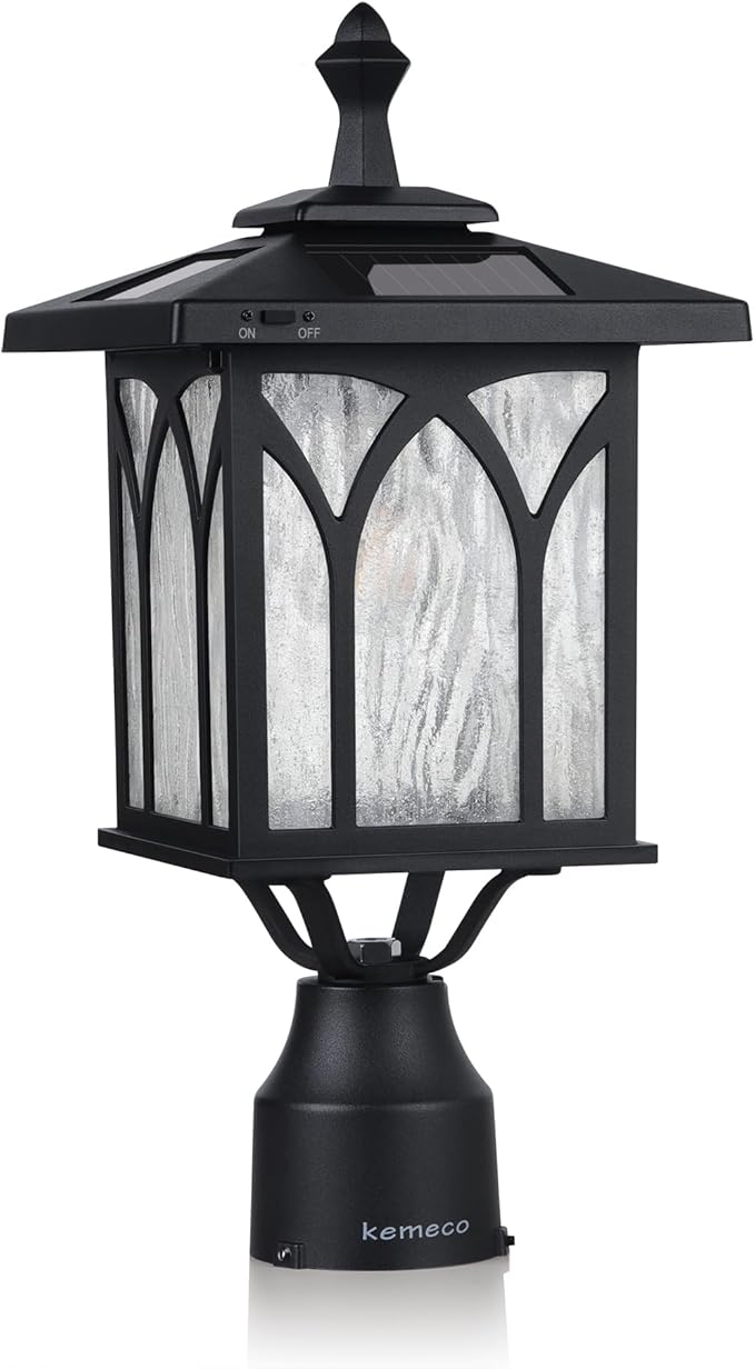 Kemeco ST4328Q-A Solar Post Light Outdoor Cast Aluminum Exterior LED Lamp Fixture for Garden Gate Yard Pole Pillar Driveway Pathway Deck