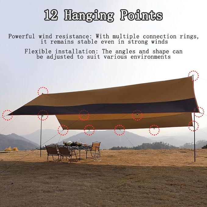19x14 ft Large Camping Tarp Outdoor 8 Person Shelter Camping Awning (Without Tarp Pole)