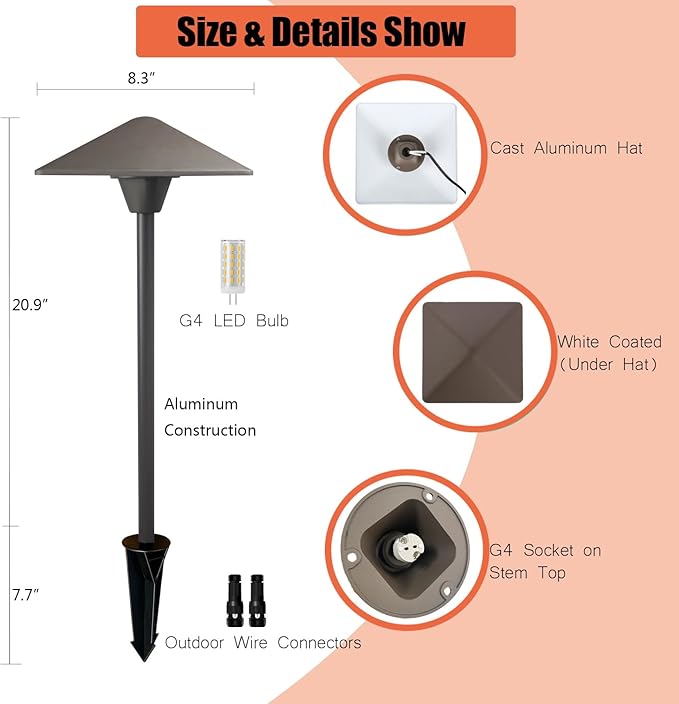 Arrownine Pathway Lights Low Voltage 12-24VCast Aluminum Construction Replaceable G4 LED Bulb for Outdoor Path LightsWalkway Lighting Garden Yard Driveway Light 2-Pack Bronze Finish