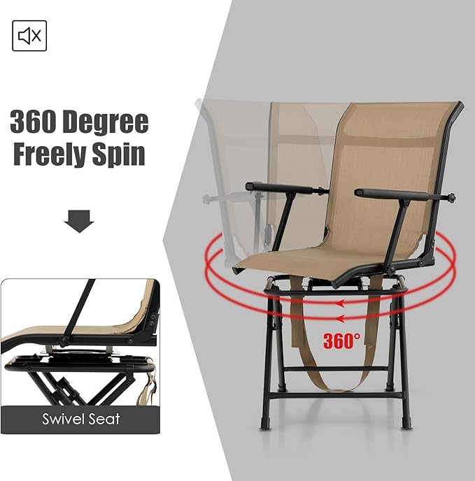 Tangkula 360-Degree Hunting Swivel Chair Ground Blind Chairs w/Armrest &amp Mesh Back Foldable Hunting Chairs w/Non-Slip Foot Pads &amp Steel Frame Portable Hunting Seats for Camping Hunting Fi