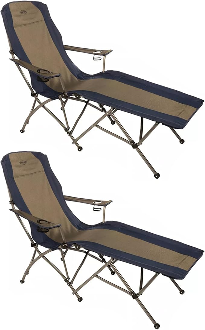 Kamp Rite KAMPFL145 Heavy Duty Steel Frame Soft Arm Portable Folding Outdoor Weatherproof Camping Lounger Lounge Chair with Carry Bag (2 Pack)
