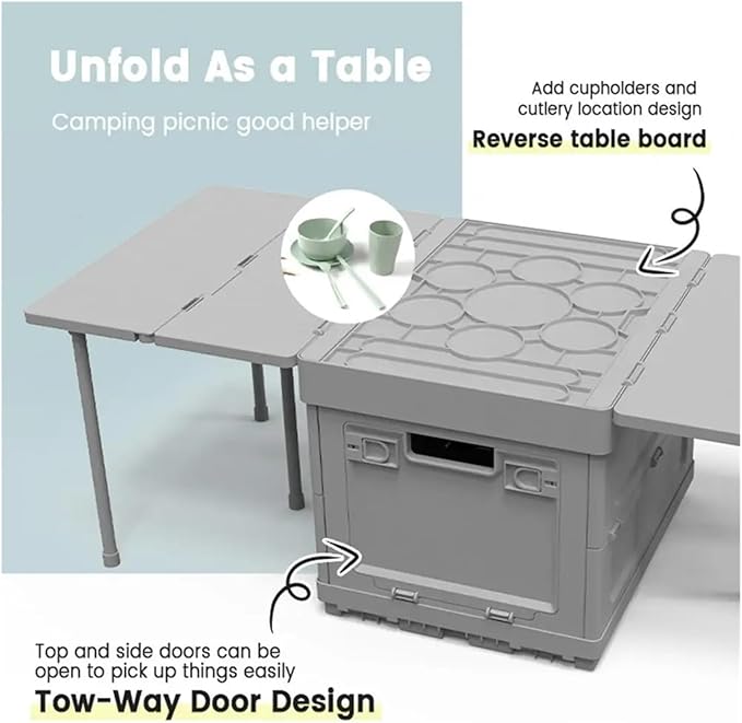 Folding Table with Storage Container Portable Folding Table with Storage Capacity for Outdoor