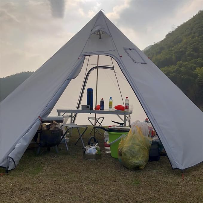 Tipi Hot Tent with Fire Retardant Stove Jack for Flue Pipes 2~3 Person Lightweight Teepee Tents for Family Team Outdoor Backpacking Camping Hiking