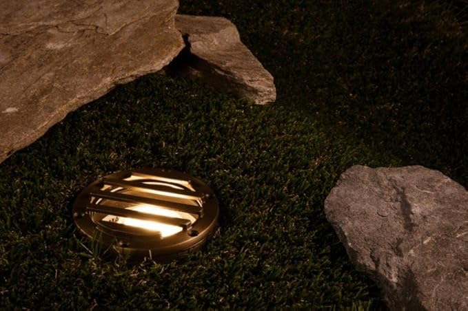 VOLT 12V 3-in-1 Waterproof IP68 Outdoor in-Grade Light with Brass Grated Top (Bronze) for Path Garden Deck Yard or Pond Low Voltage Landscape Lighting