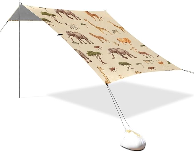 African Animals Camping Sun Shelter Beach Tent Portable Beach Sun Shade Outdoor Canopy for Camping Trips Fishing Picnic
