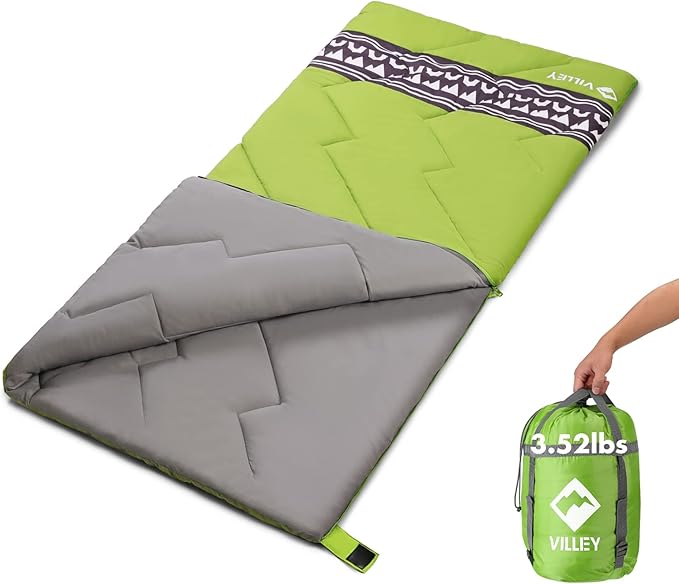 VILLEY Camping Sleeping Bag Lightweight Backpacking Sleeping Bag with Compression Sack for Adults &amp Kids Outdoor Camping Hiking Equipment for 3 Season Warm &amp Cool Weather - Summer Spring F