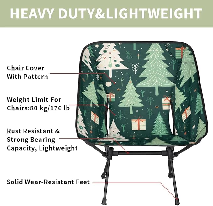 Portable Camping Chair Xmas Tree Ultralight Folding Camping Chair Christmas Tree Backpacking Hiking Chair with Cup Holder for Outdoor Travel Beach Picnic Festival Compact Portable 176 lbs Capacity