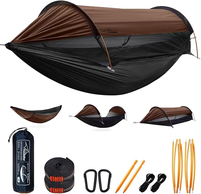 Camping Hammock Tent with Mosquito Net and Sunshade Extra Large for 2 Person Lightweight Hanging Hammocks Tree Straps Bivvy Ground Tent for Outside Hiking and Travel