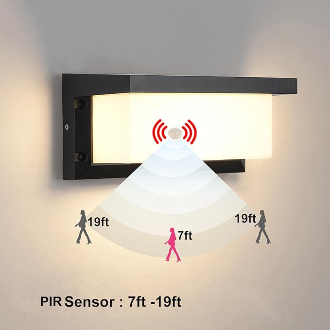 iKenta Motion Sensor Outdoor Porch Lights18W 3000K IP65 Waterproof Exterior Wired Wall Sconce Light Fixture Wall Mount Outside Light for Garage Porch Patio Yard Front Door Entryway