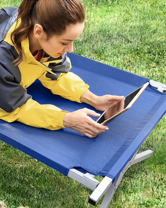 Camp Bed Portable Folding Camping Cot for AdultsIndoor Outdoor Portable Sleeping Cot for Hiking Camping with Carrying Bag (Blue)