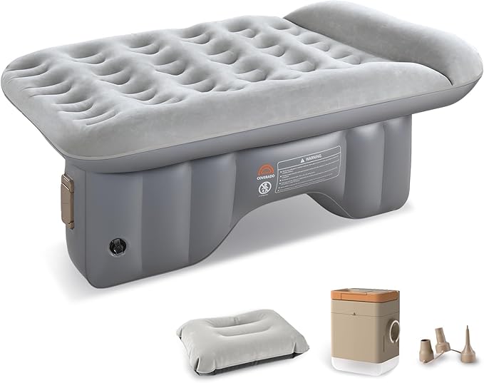 Coverado Car Air Mattress Back Seat Portable Wireless Inflatable Bed with Built in Air Pump&ampPllow Storage Bag Patch Kit Universal Back Seat Bed Sleeping Pad Fit Most Car Suvs L-51W-32