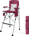 Foldable Directors Makeup Salon High Chair - Portable Camping Bar Height Folding Photoshoot Chairs with Stroage Bag Cup Holder Non-Slip Footrest Supports 400 lbs Red Tall Director Chair