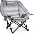 Heavy Duty Camping Chairs - 500lbs Oversized Camping Chair for Adults with 3 Levels Adjustable for Back Padded Folding Wide Outdoor Lawn Chairs with Side Mesh Pocket &amp Cup Holder Grey