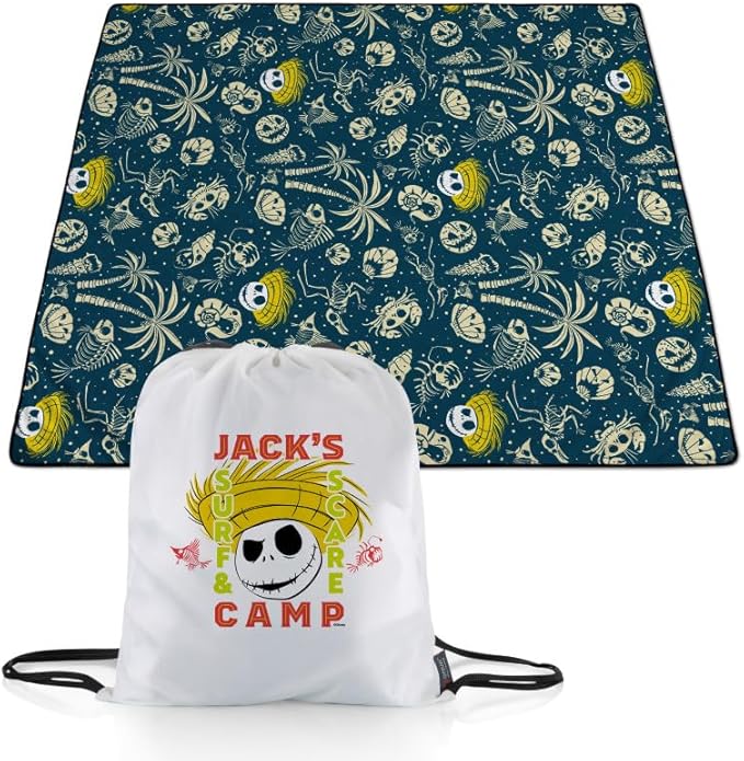 Picnic TIME Disney Nightmare Before Christmas Jack &amp Sally Disney Nightmare Before Christmas Impresa Picnic Blanket Lightweight Beach Blanket Machine Washable (Black and White)