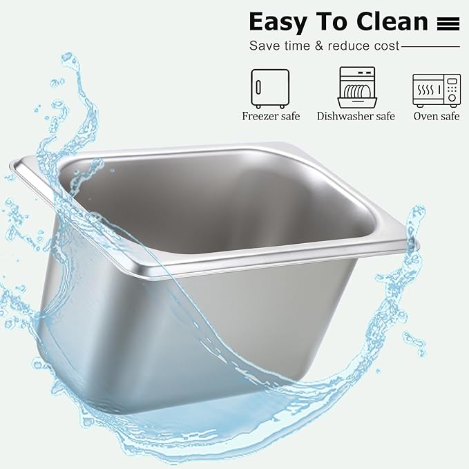 BSTKEY 6 Pack 1/9 Size 4 Inch Deep Hotel Pans Stainless Steel Steam Table Pan Stackable Catering Pan Metal Pan Commercial Food Pans for Kitchen Restaurant Buffet Party Supplies
