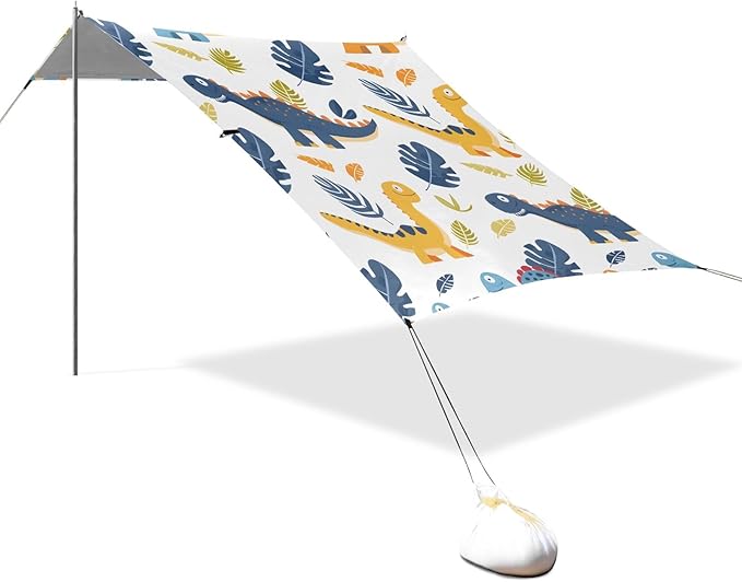Dinosaur Seamless Pattern Camping Sun Shelter Beach Tent Portable Beach Sun Shade Outdoor Canopy for Camping Trips Fishing Picnic