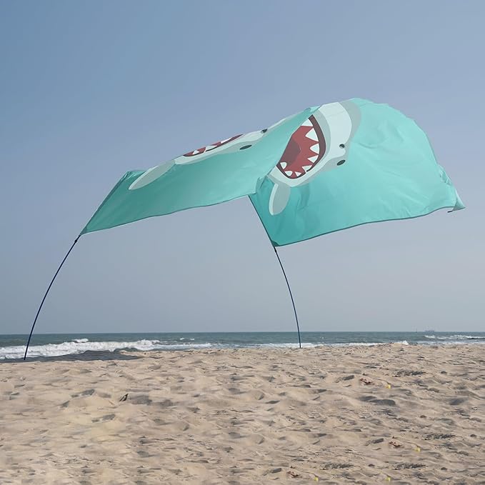 Beach Wind-Powered Shade Canopy Portable Sun Shelter Tent UPF 50+ UV Protection Lightweight Easy Set Up 78 Sq. Ft. of Shade for 1-3 People.Lite Blue Tint Shark