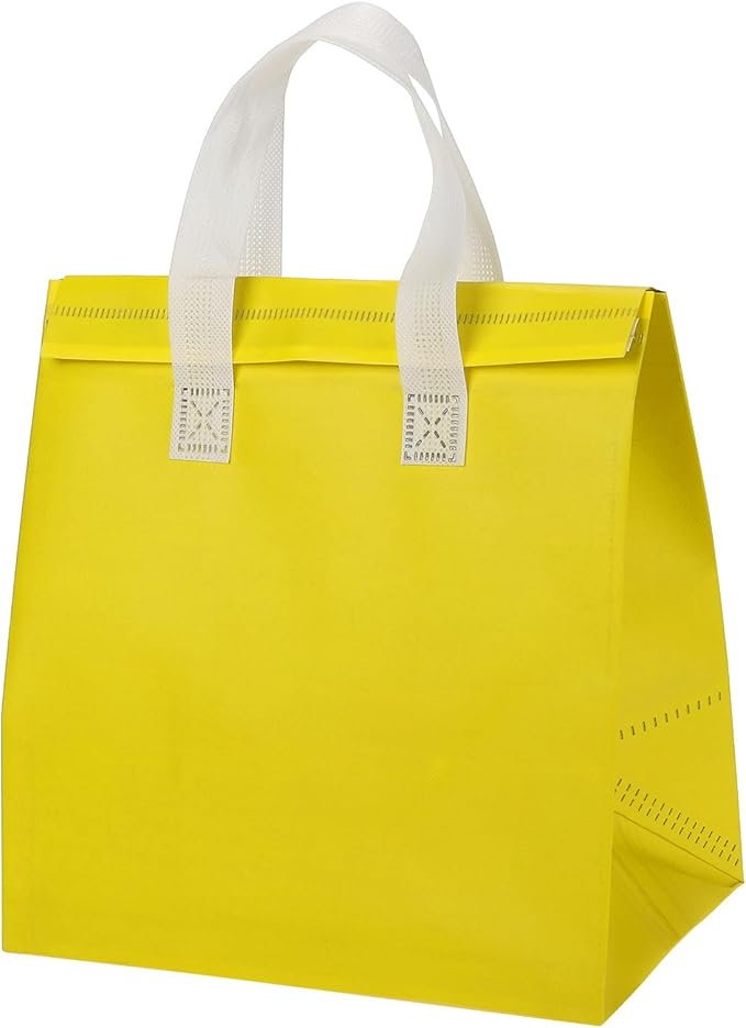 PATIKIL Insulated Take Away Bags 25 Pcs Insulation Cooler Bag Grocery Thermal Bags 11.8 x 7.9 x 12.6 Inch for Hot Cold Frozen Food Delivery Yellow