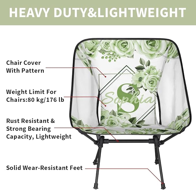 Camping Chair Personalized Backpacking Chair Lightweight Portable Folding Customized Name Chairs for Beach Sport Hiking (Olive Green)