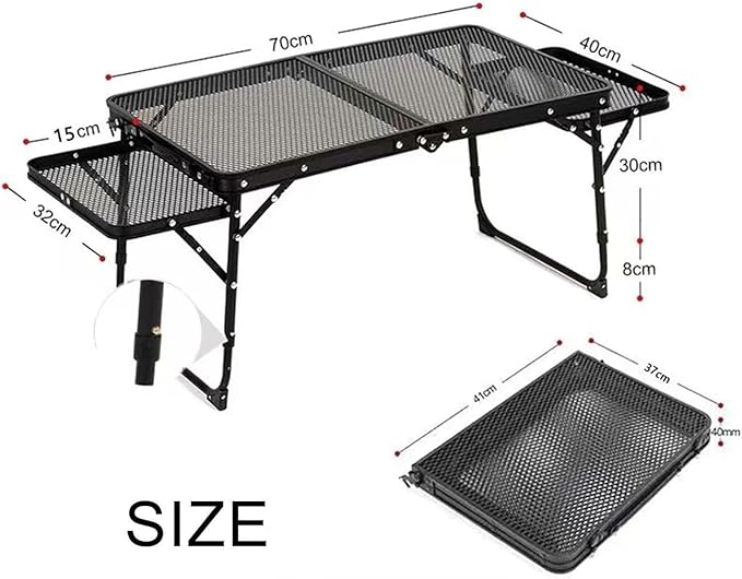 Small Folding Table Adjustable Height Grid with Mesh Desktop Folding Camping Table Barbecue Table for Travel Car Garden Beach Hiking camping table Wilderness camping table Outdoor camping tab