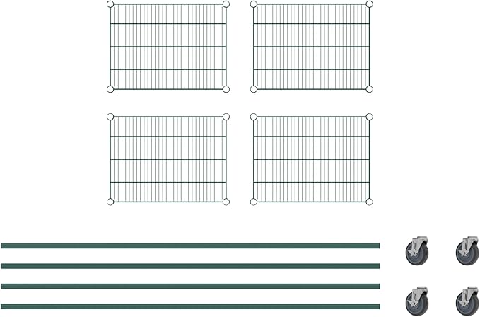 Commercial NSF Listed Green Epoxy Mobile Wire Shelving Kit 18 x 24 x 80 with 4 Shelves Perfect for Warehouse Walk-in Refrigerator Freezer Grocery Store Restaurant Dishroom