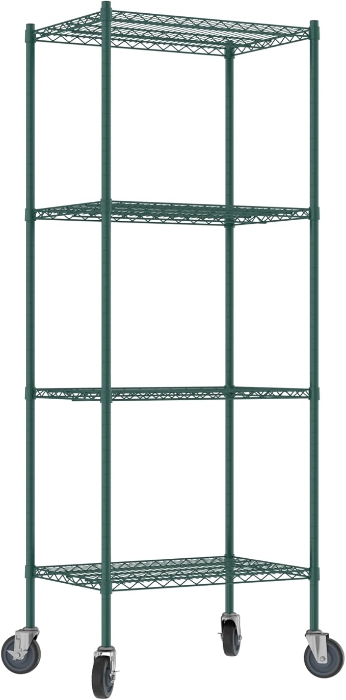Commercial NSF Listed Green Epoxy Mobile Wire Shelving Kit 21 x 30 x 80 with 4 Shelves Perfect for Warehouse Walk-in Refrigerator Freezer Grocery Store Restaurant Dishroom